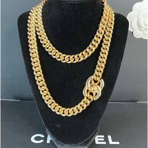 ❌SOLD❌Chanel Long Turn Lock Necklace 95A Gold Plated Authentic Pristine